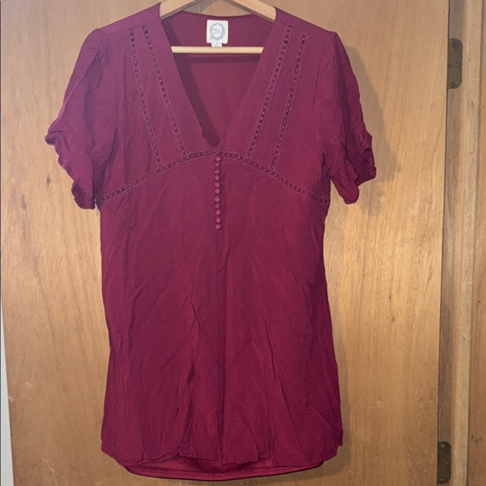 Blue Rain Red Fitted Ribbed Blouse